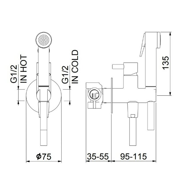 Гигиенический душ со смесителем Webert Elio EL870303015PVC, хром