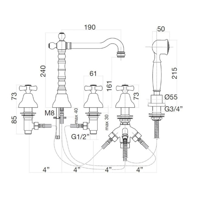 Смеситель на борт ванны Webert Armony AM730402015, хром