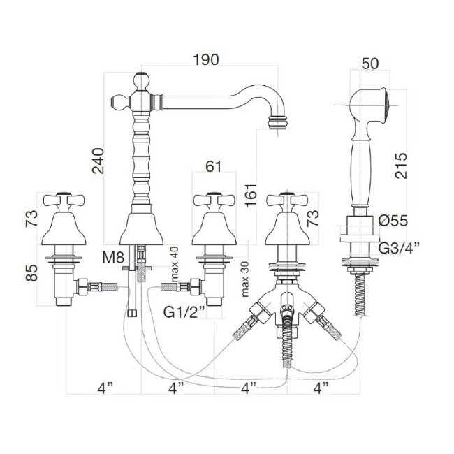 Смеситель на борт ванны Webert Armony AM730402065, бронза