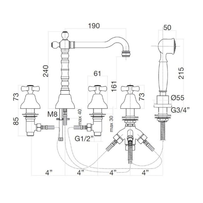 Смеситель на борт ванны Webert Armony AM730402010, золото