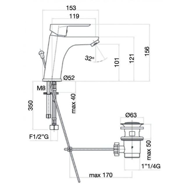 Смеситель для раковины Webert Sax Evolution SE833102560. черный Смеситель для раковины Webert Sax Evolution SE833102560. черный