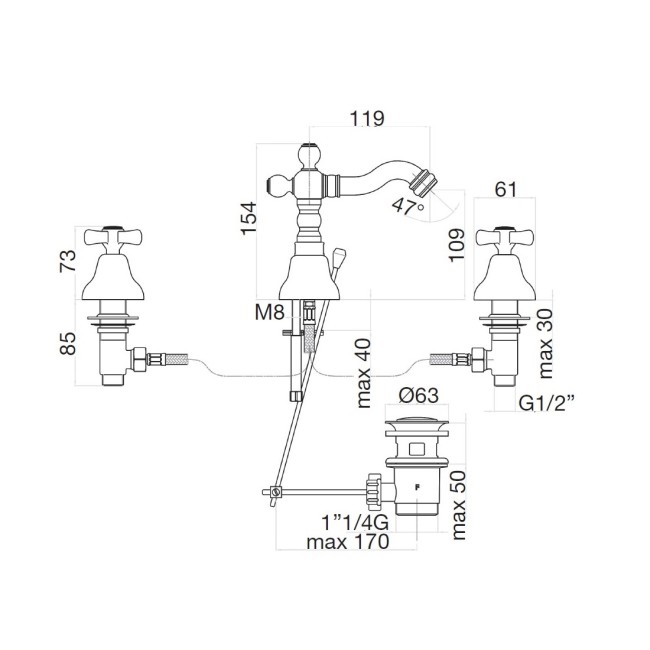 Смеситель для биде Webert Armony AM710202017, хром/золото