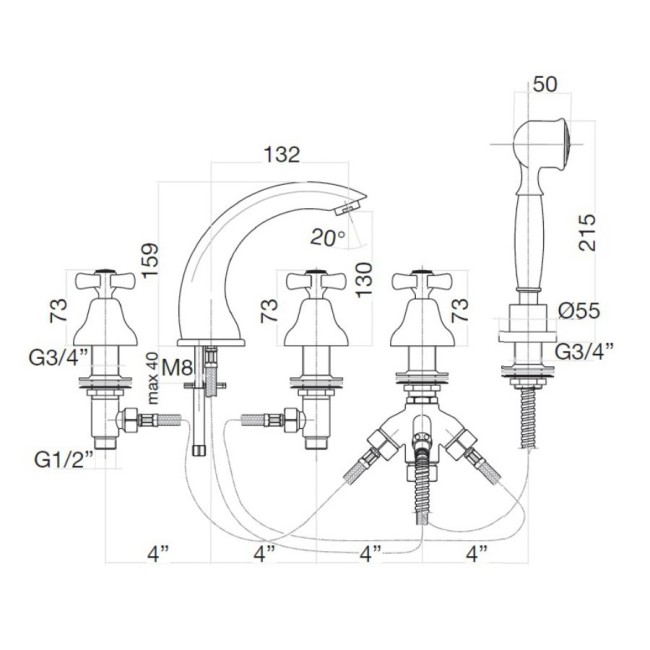 Смеситель на борт ванны Webert Armony AM730401015, хром