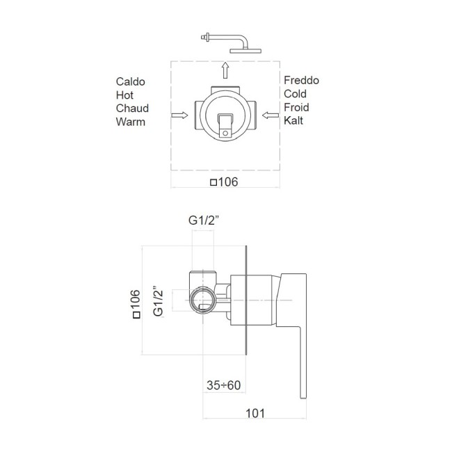 Смеситель для душа встраиваемый Webert Pegaso PE880101794, матовое золото