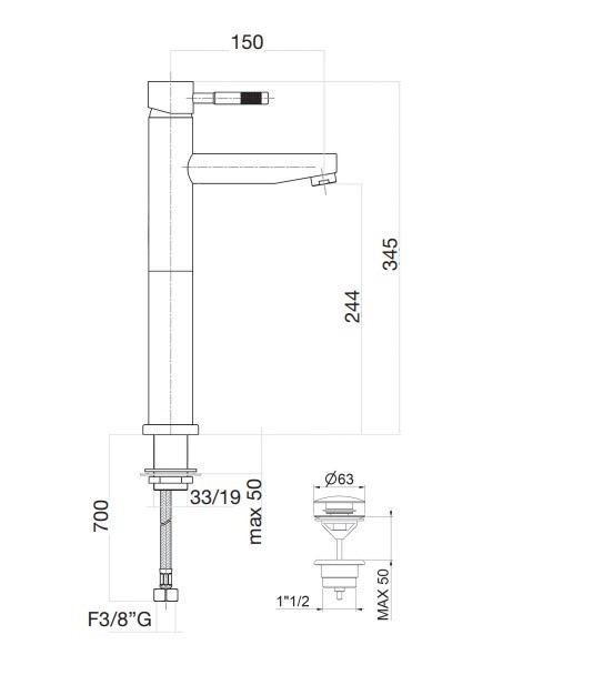 Смеситель для раковины Webert Rimini RI830402010. золото Смеситель для раковины Webert Rimini RI830402010. золото