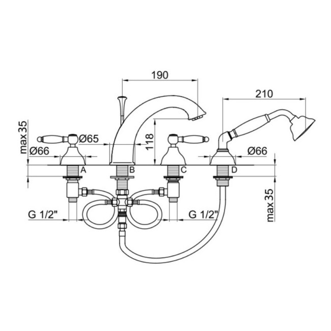 Смеситель на борт ванны Webert Dorian DO730101015, хром