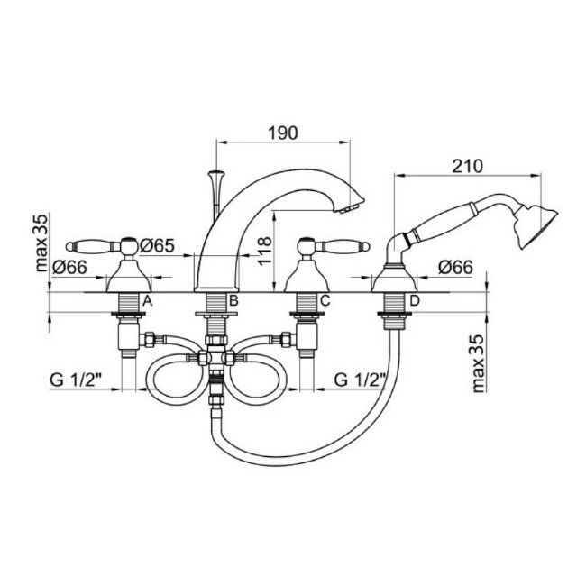 Смеситель на борт ванны Webert Dorian DO730101010, золото