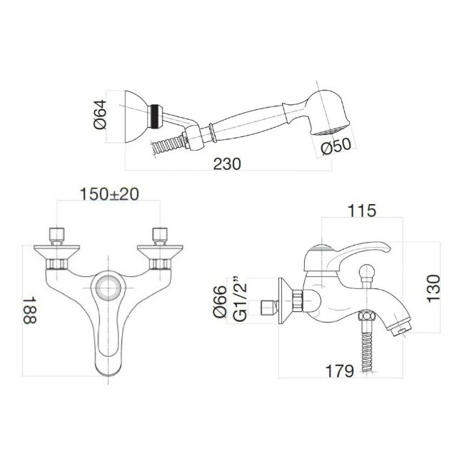 Смеситель для ванны Webert Aurora AU850101010(153), золото