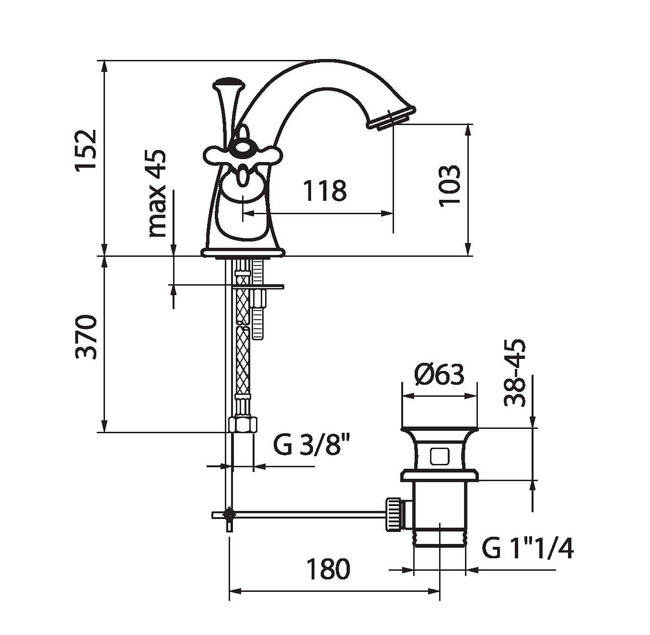Смеситель для раковины Webert Ottocento OT700102015. хром Смеситель для раковины Webert Ottocento OT700102015. хром