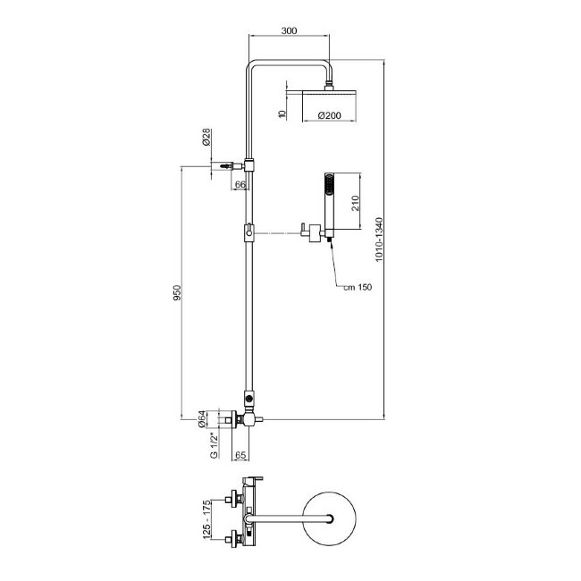 Душевая система Webert Azeta AZ870105015METAL, хром