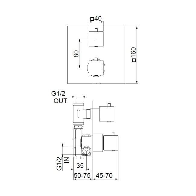 Смеситель для душа встраиваемый с термостатом Webert Pegaso PE970901560, черный