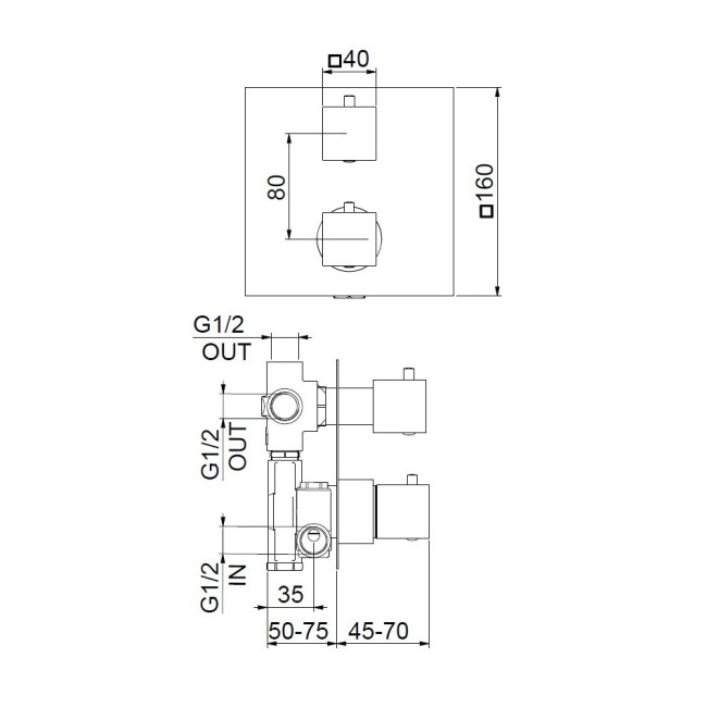 Смеситель для душа встраиваемый с термостатом Webert Pegaso PE970903740, белый