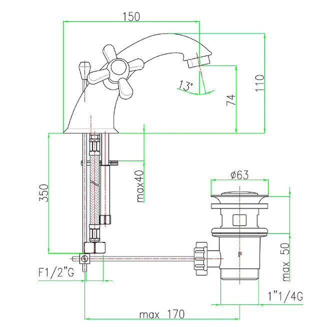 Смеситель для раковины Webert Armony AM700108010. золото