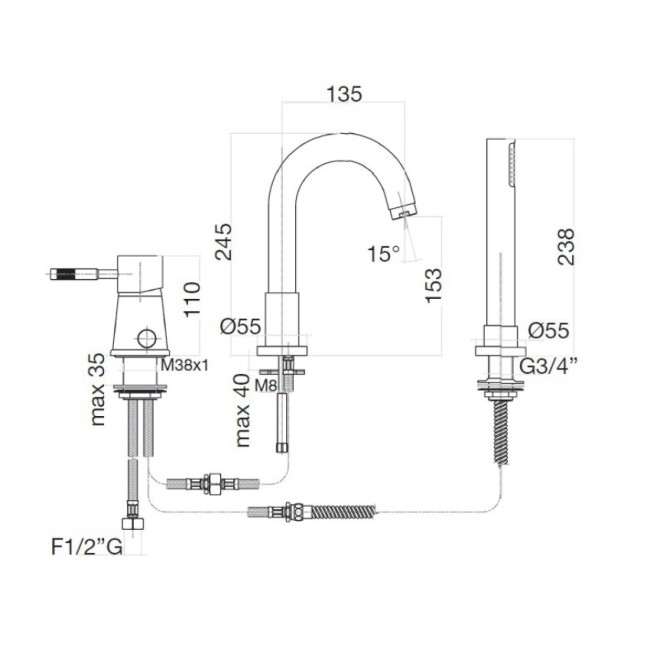 Смеситель на борт ванны Webert Rimini RI850701015, хром