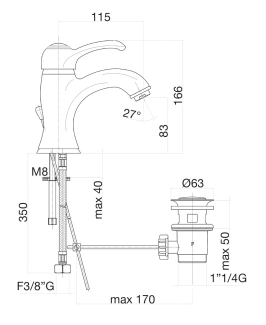 Смеситель для раковины Webert Aurora AU830102065. бронза