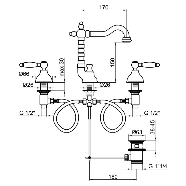 Смеситель для раковины Webert Dorian DO750202065. бронза