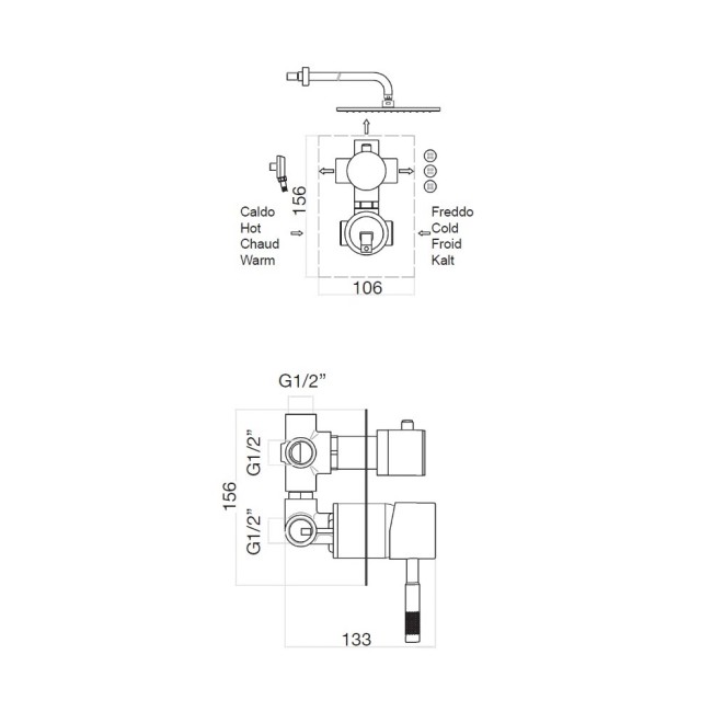 Смеситель для душа встраиваемый Webert Rimini RI880601010, золото
