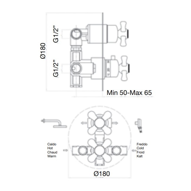 Смеситель для душа встраиваемый с термостатом Webert Ottocento OT970902010, золото