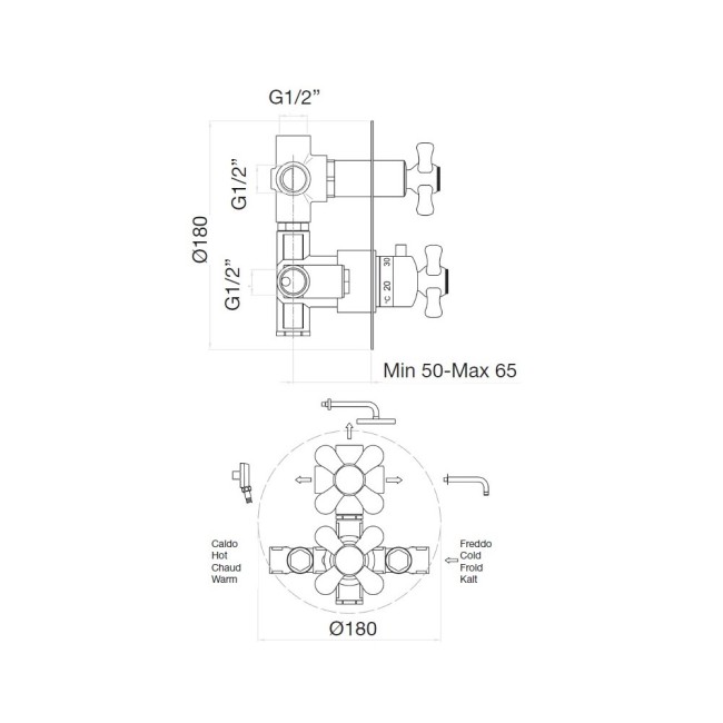 Смеситель для душа встраиваемый с термостатом Webert Armony AM970903017, хром/золото