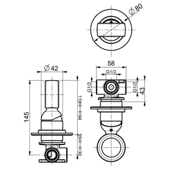 Смеситель для душа встраиваемый Webert Opera OA880101010, золото