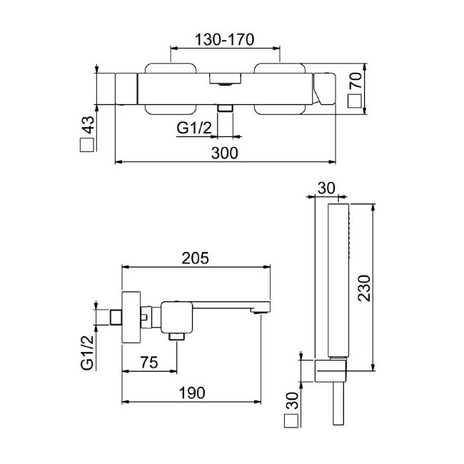 Смеситель для ванны Webert One-X OX850101015, хром/сталь