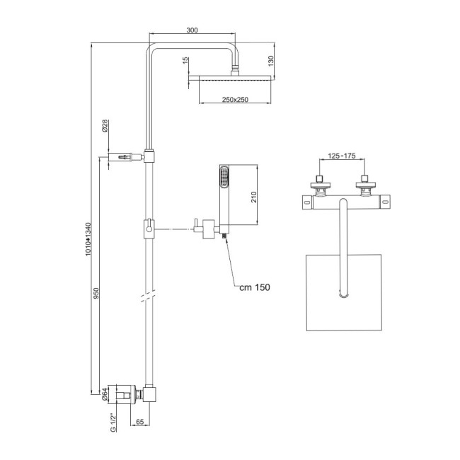 Душевая система с термостатом Webert Pegaso PE980507560METAL, черный